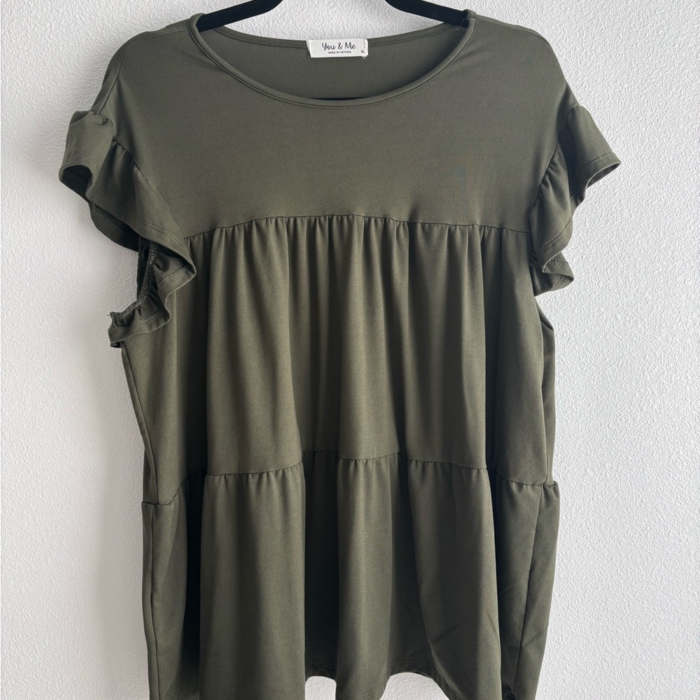 Super Soft Olive Green Ruffle Sleeve Top